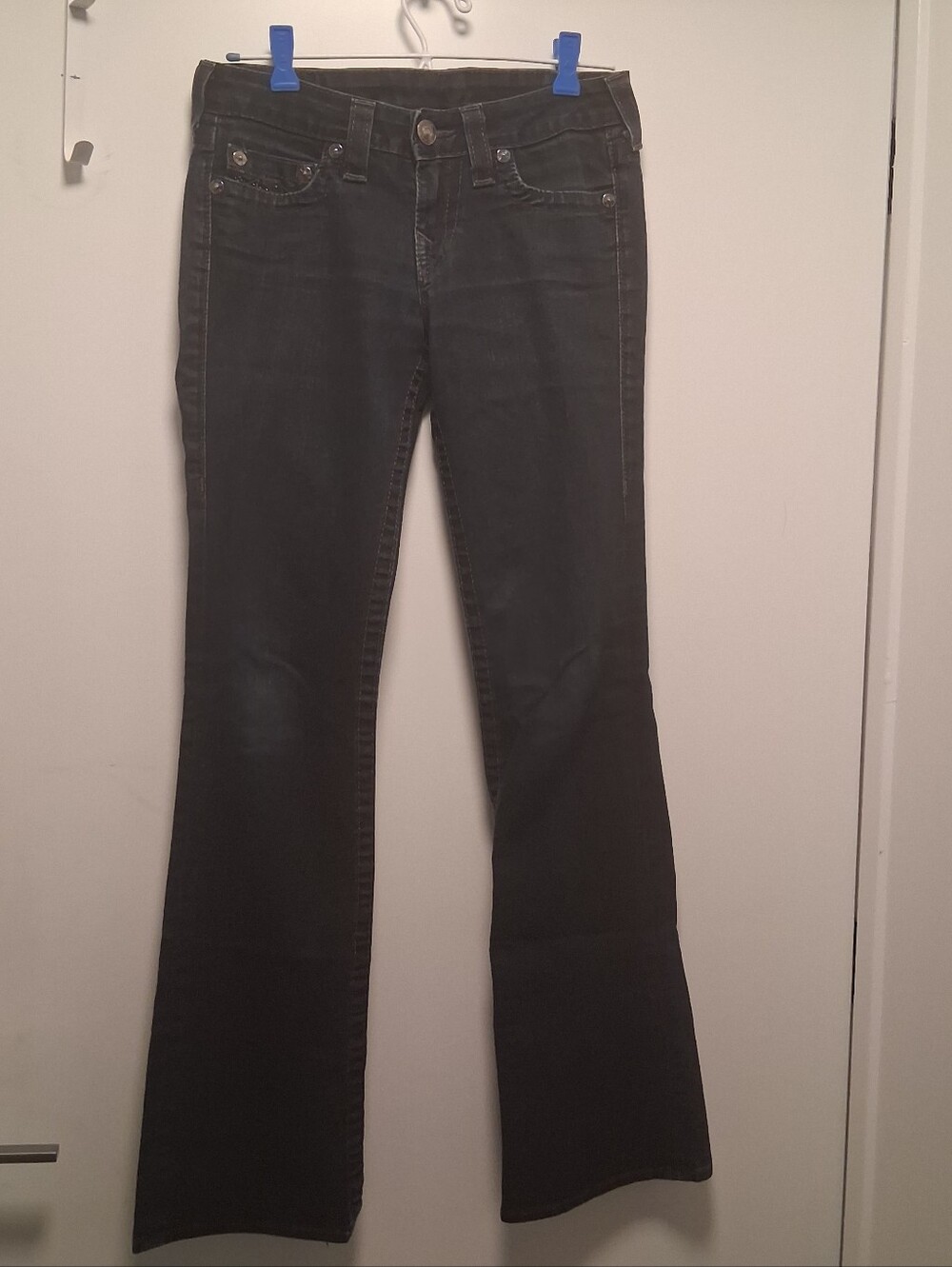 Early 2000s McBling True Religion Low Rise Dark Wash Flare Jeans Size 27 - Picture 2 of 10